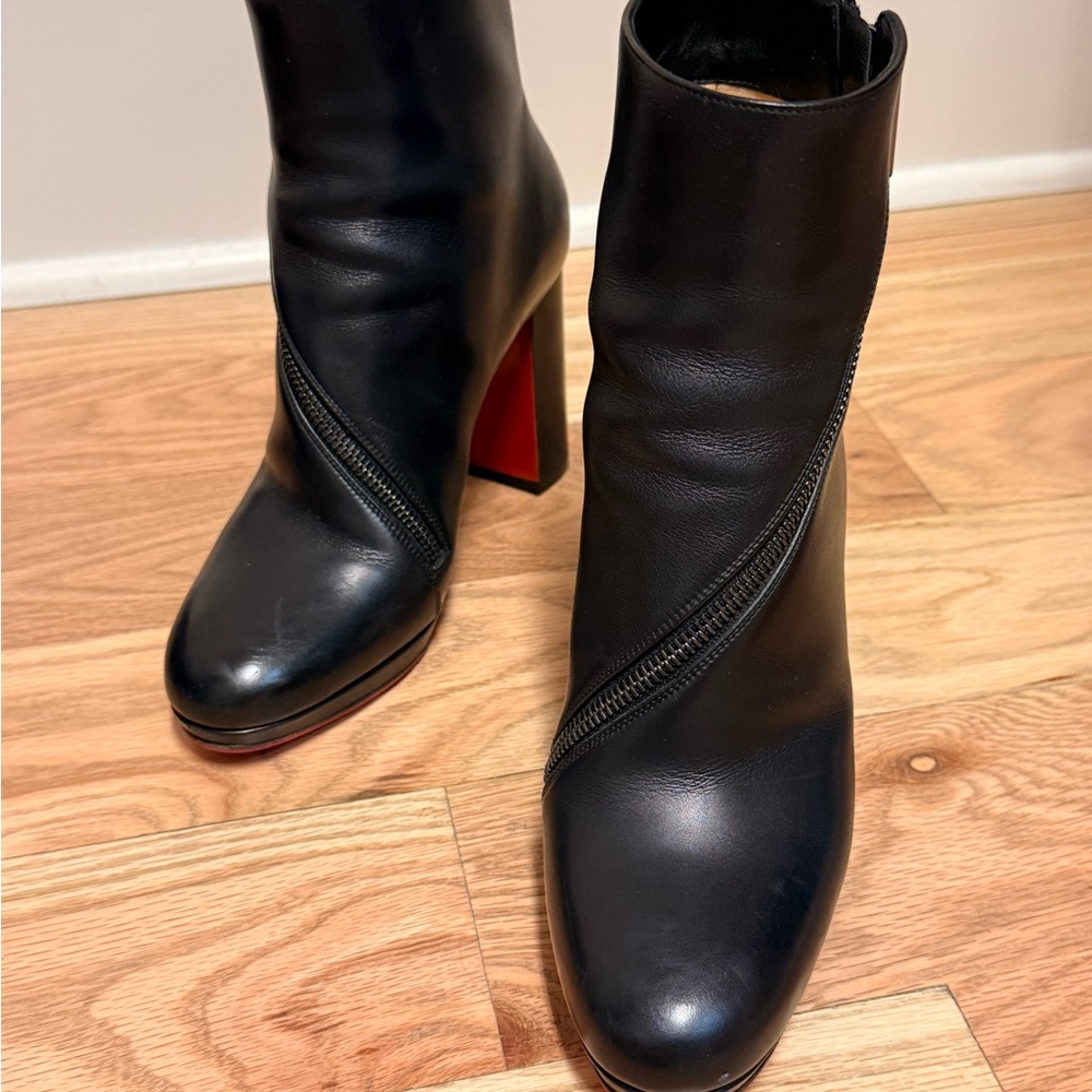 Christian Louboutin Black Leather Ankle Boots with Signature Red Sole